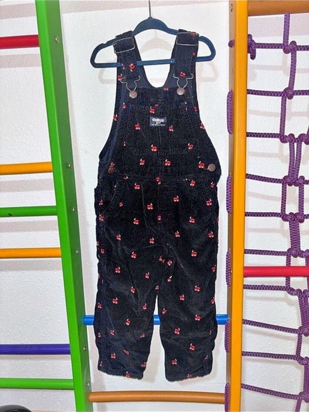 OshKosh B'Gosh Soft Corduroy Overalls Black & Red 4T